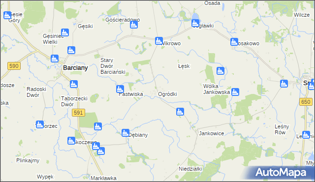 mapa Ogródki gmina Barciany, Ogródki gmina Barciany na mapie Targeo