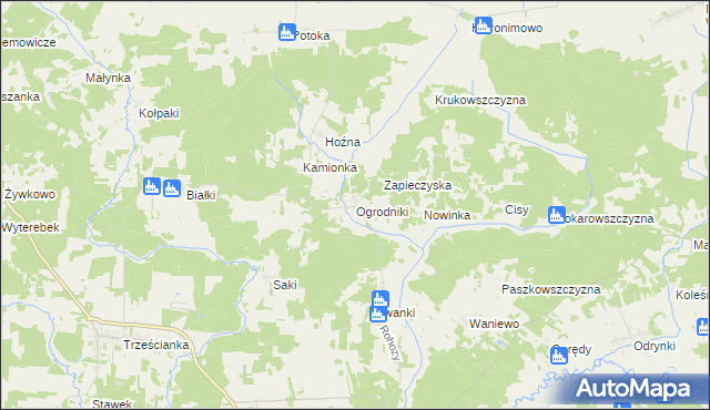 mapa Ogrodniki gmina Narew, Ogrodniki gmina Narew na mapie Targeo