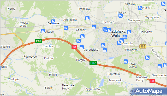 mapa Ogrodzisko gmina Zduńska Wola, Ogrodzisko gmina Zduńska Wola na mapie Targeo