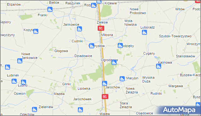 mapa Ogrodzona gmina Daszyna, Ogrodzona gmina Daszyna na mapie Targeo