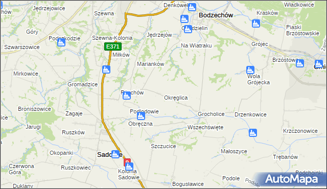 mapa Okręglica gmina Sadowie, Okręglica gmina Sadowie na mapie Targeo