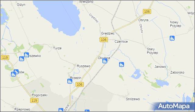 mapa Okunica, Okunica na mapie Targeo
