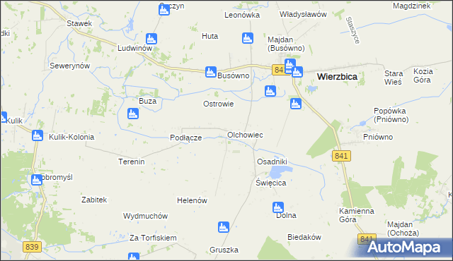 mapa Olchowiec gmina Wierzbica, Olchowiec gmina Wierzbica na mapie Targeo