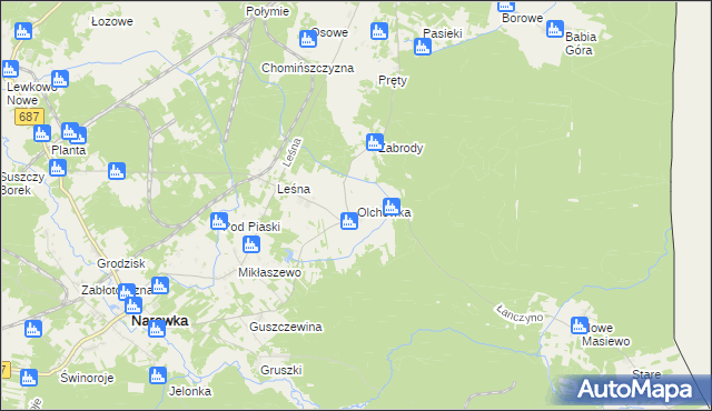 mapa Olchówka gmina Narewka, Olchówka gmina Narewka na mapie Targeo