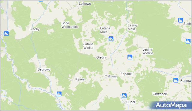 mapa Olędry gmina Wielbark, Olędry gmina Wielbark na mapie Targeo