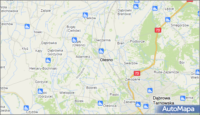 mapa Olesno powiat dąbrowski, Olesno powiat dąbrowski na mapie Targeo