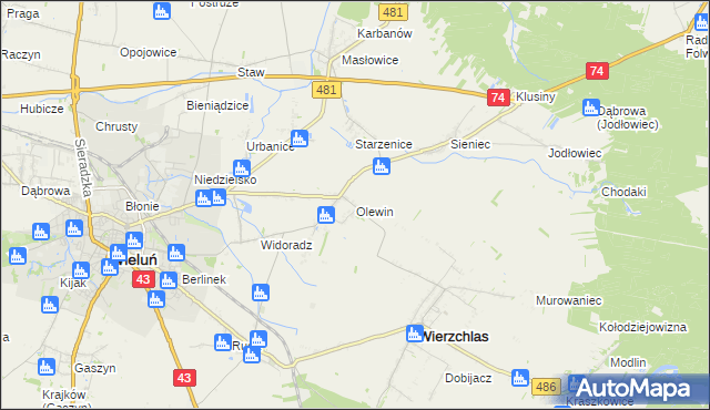 mapa Olewin gmina Wieluń, Olewin gmina Wieluń na mapie Targeo