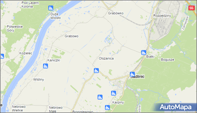 mapa Olszanica gmina Sadlinki, Olszanica gmina Sadlinki na mapie Targeo