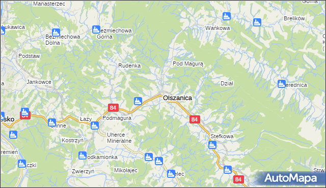 mapa Olszanica powiat leski, Olszanica powiat leski na mapie Targeo