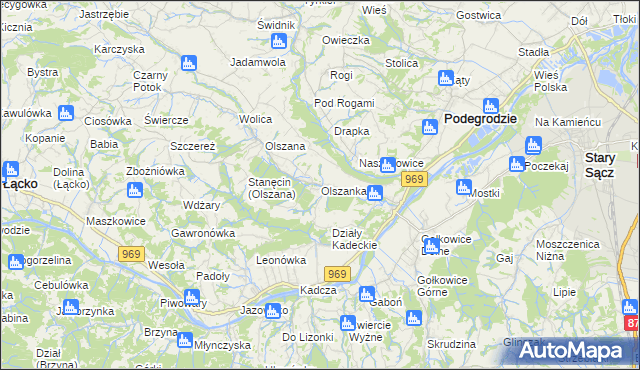 mapa Olszanka gmina Podegrodzie, Olszanka gmina Podegrodzie na mapie Targeo
