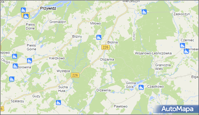 mapa Olszanka gmina Przywidz, Olszanka gmina Przywidz na mapie Targeo