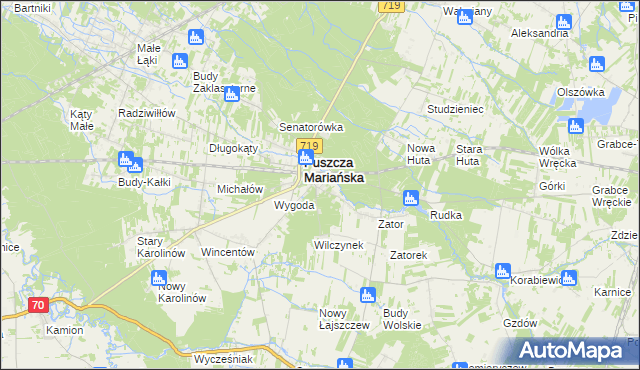 mapa Olszanka gmina Puszcza Mariańska, Olszanka gmina Puszcza Mariańska na mapie Targeo