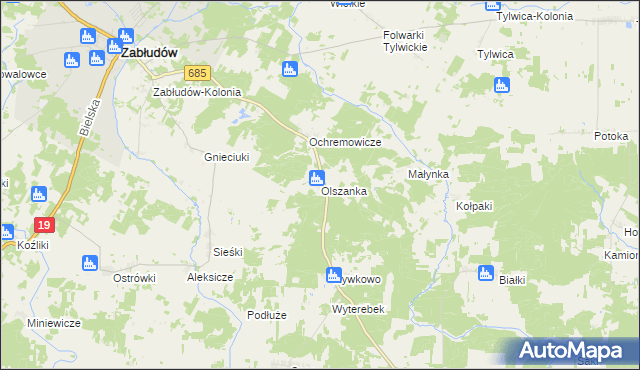 mapa Olszanka gmina Zabłudów, Olszanka gmina Zabłudów na mapie Targeo