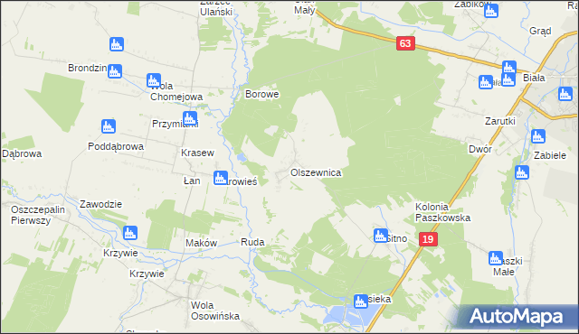 mapa Olszewnica gmina Borki, Olszewnica gmina Borki na mapie Targeo