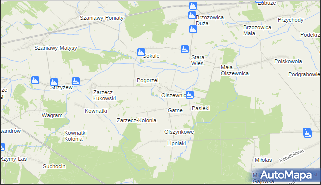 mapa Olszewnica gmina Kąkolewnica, Olszewnica gmina Kąkolewnica na mapie Targeo
