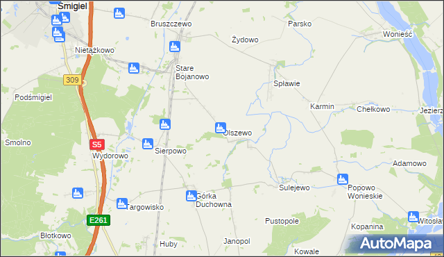 mapa Olszewo gmina Śmigiel, Olszewo gmina Śmigiel na mapie Targeo