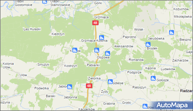 mapa Olszowa gmina Wyśmierzyce, Olszowa gmina Wyśmierzyce na mapie Targeo