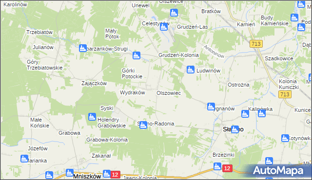 mapa Olszowiec gmina Sławno, Olszowiec gmina Sławno na mapie Targeo