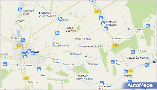 mapa Olszowiec-Kolonia gmina Bychawa, Olszowiec-Kolonia gmina Bychawa na mapie Targeo