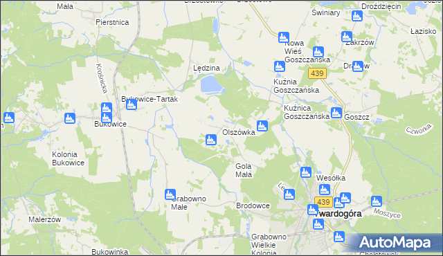 mapa Olszówka gmina Twardogóra, Olszówka gmina Twardogóra na mapie Targeo