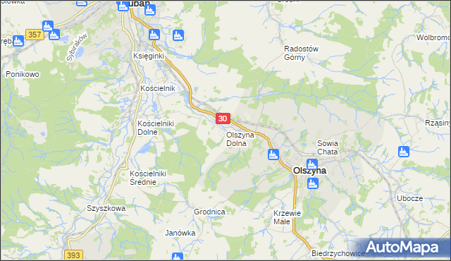 mapa Olszyna Dolna, Olszyna Dolna na mapie Targeo