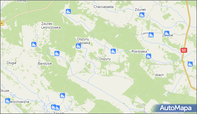 mapa Olszyny gmina Myszyniec, Olszyny gmina Myszyniec na mapie Targeo