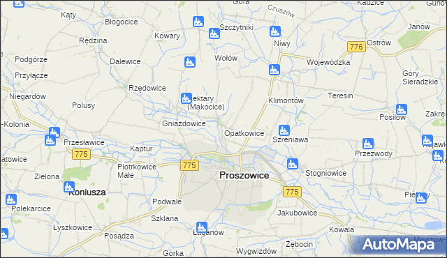 mapa Opatkowice gmina Proszowice, Opatkowice gmina Proszowice na mapie Targeo