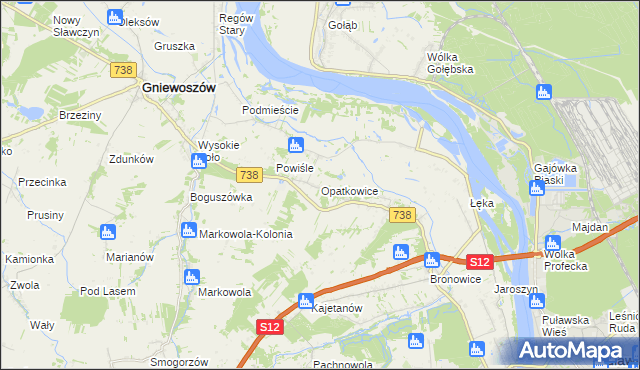 mapa Opatkowice gmina Puławy, Opatkowice gmina Puławy na mapie Targeo