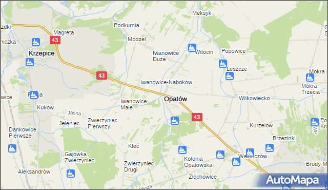 mapa Opatów powiat kłobucki, Opatów powiat kłobucki na mapie Targeo