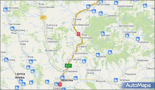 mapa Orawka gmina Jabłonka, Orawka gmina Jabłonka na mapie Targeo