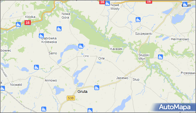 mapa Orle gmina Gruta, Orle gmina Gruta na mapie Targeo