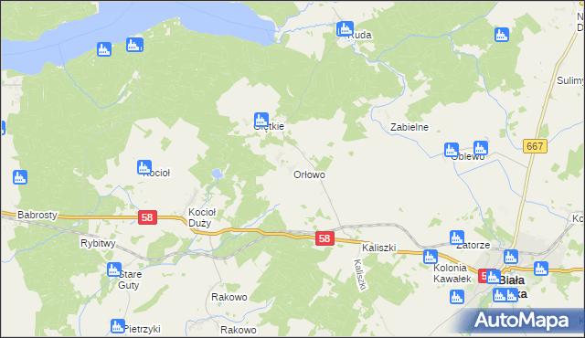 mapa Orłowo gmina Biała Piska, Orłowo gmina Biała Piska na mapie Targeo