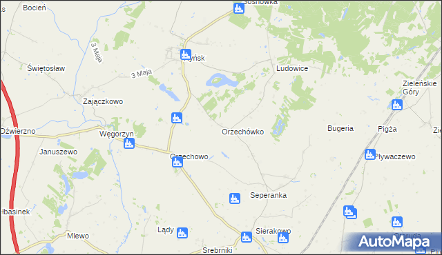 mapa Orzechówko gmina Ryńsk, Orzechówko gmina Ryńsk na mapie Targeo