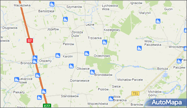 mapa Orzechowo gmina Jasieniec, Orzechowo gmina Jasieniec na mapie Targeo