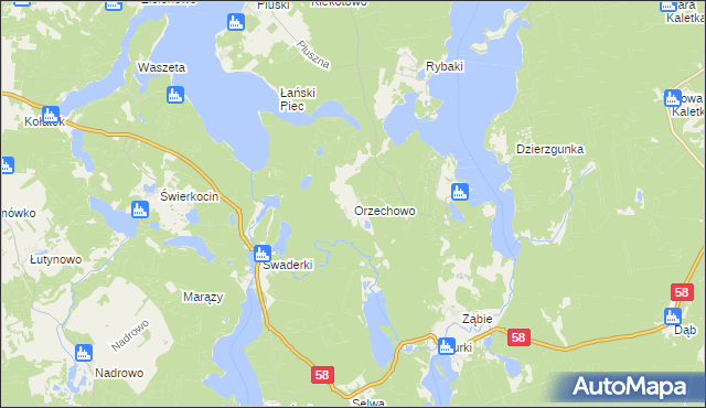 mapa Orzechowo gmina Olsztynek, Orzechowo gmina Olsztynek na mapie Targeo