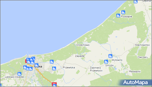 mapa Orzechowo gmina Ustka, Orzechowo gmina Ustka na mapie Targeo