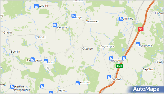 mapa Orzesze gmina Nowogard, Orzesze gmina Nowogard na mapie Targeo