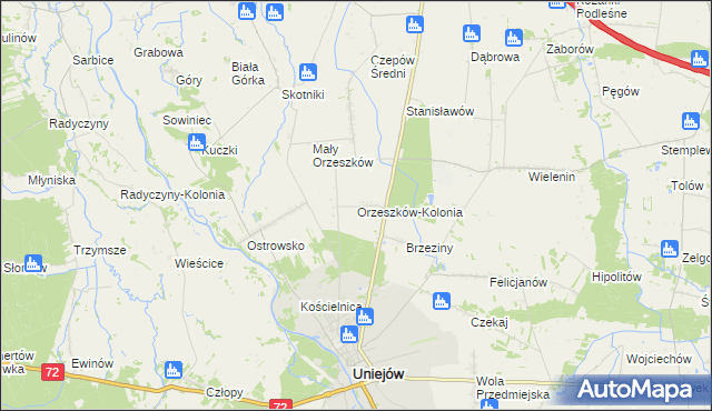 mapa Orzeszków-Kolonia, Orzeszków-Kolonia na mapie Targeo