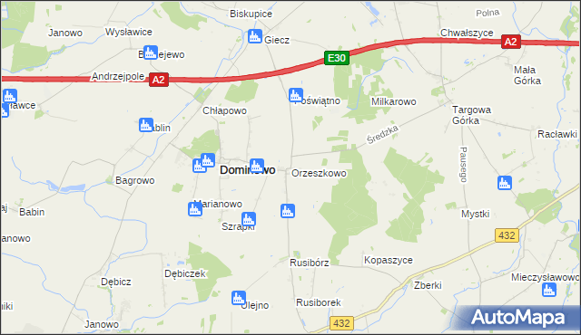 mapa Orzeszkowo gmina Dominowo, Orzeszkowo gmina Dominowo na mapie Targeo