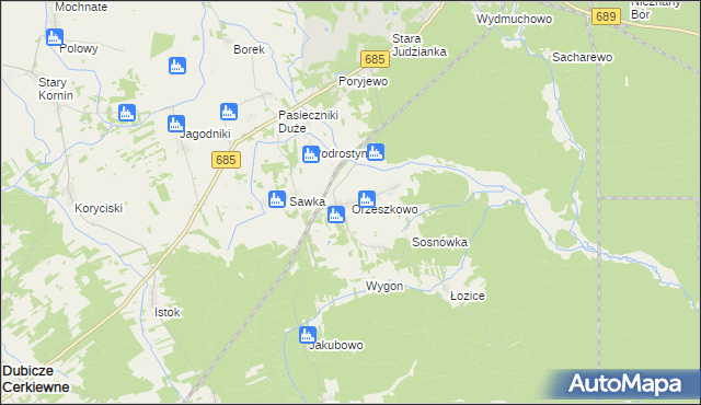 mapa Orzeszkowo gmina Hajnówka, Orzeszkowo gmina Hajnówka na mapie Targeo