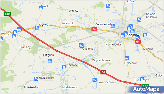 mapa Osetnica, Osetnica na mapie Targeo