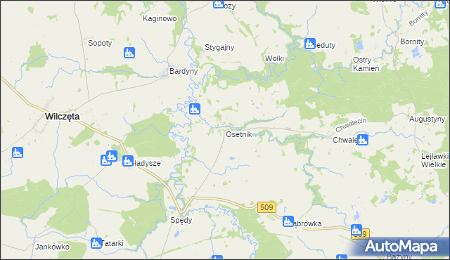 mapa Osetnik gmina Orneta, Osetnik gmina Orneta na mapie Targeo