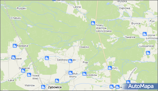 mapa Osiecko gmina Zębowice, Osiecko gmina Zębowice na mapie Targeo