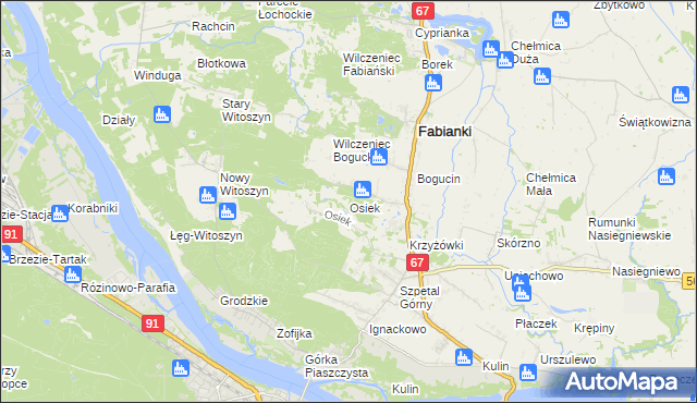 mapa Osiek gmina Fabianki, Osiek gmina Fabianki na mapie Targeo