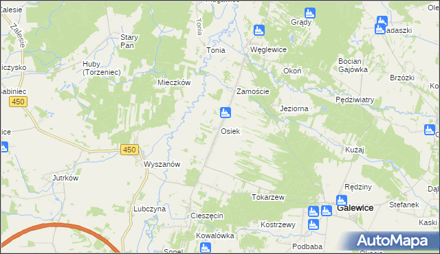 mapa Osiek gmina Galewice, Osiek gmina Galewice na mapie Targeo