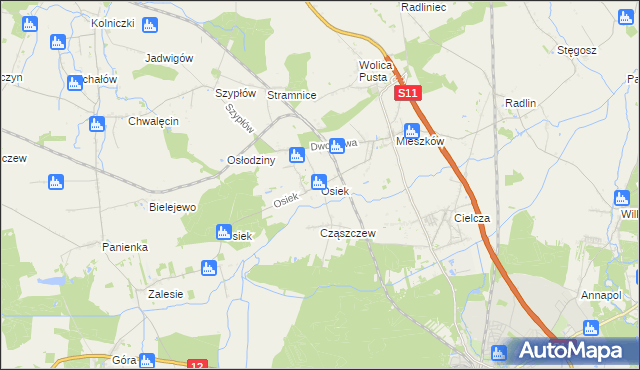 mapa Osiek gmina Jarocin, Osiek gmina Jarocin na mapie Targeo