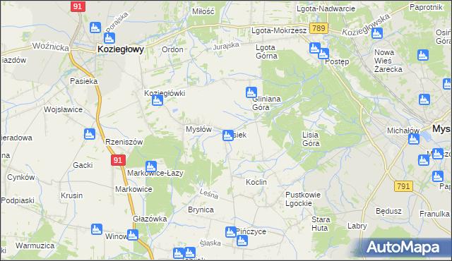 mapa Osiek gmina Koziegłowy, Osiek gmina Koziegłowy na mapie Targeo