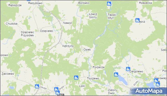 mapa Osiek gmina Linia, Osiek gmina Linia na mapie Targeo