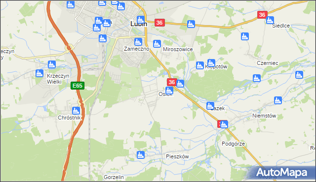 mapa Osiek gmina Lubin, Osiek gmina Lubin na mapie Targeo