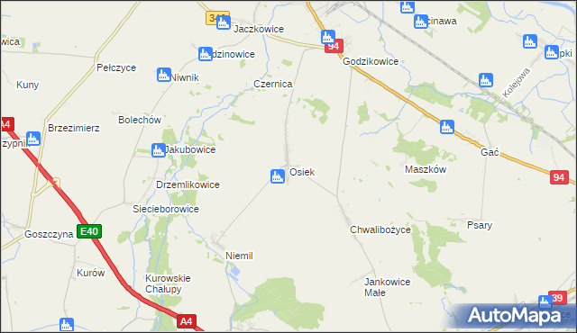 mapa Osiek gmina Oława, Osiek gmina Oława na mapie Targeo